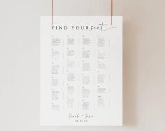 Wedding Alphabetical Seating Chart Template, Elegant Seating Chart, Find Your Seat Sign, Editable Seating Poster, Our Favorite People - SPM3