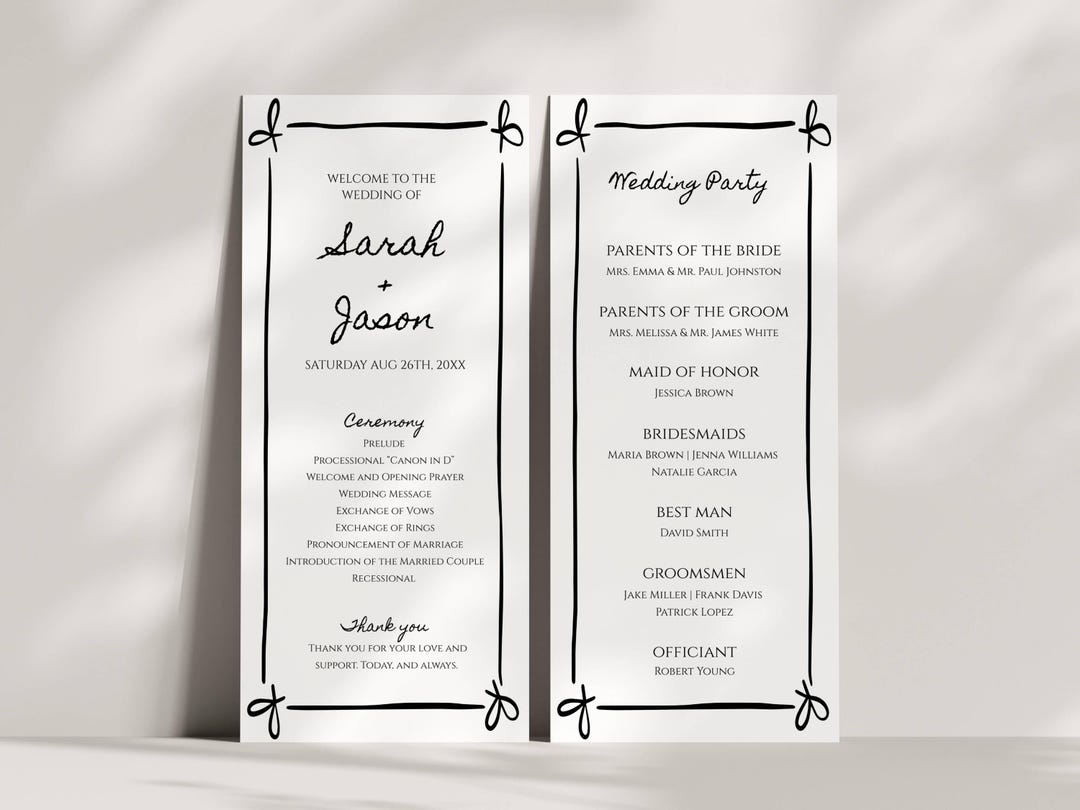 Hand Drawn Wedding Program Template, Whimsical Wedding Day Timeline ...