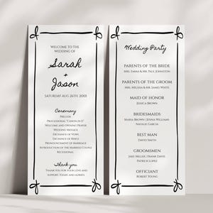 Hand Drawn Wedding Program Template, Whimsical Wedding Day Timeline, Order Of Service, Fun Ceremony Card, Wedding Itinerary - SPHD1