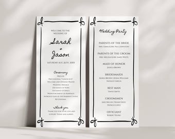 Hand Drawn Wedding Program Template, Whimsical Wedding Day Timeline, Order Of Service, Fun Ceremony Card, Wedding Itinerary - SPHD1