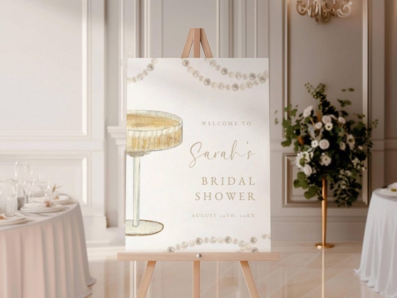 Pearls and Prosecco Bridal Shower Welcome Sign, Bridal Shower Welcome Poster, Editable Bridal Shower Sign, Printable Welcome Poster
