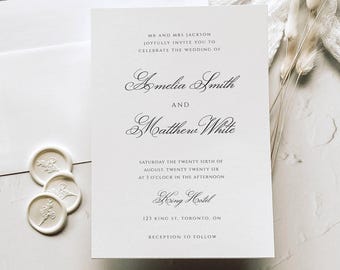 Plantilla de invitación de boda clásica, invitación formal, invitación de boda de lujo, dinero antiguo, plantilla editable, invitación imprimible - SPM8
