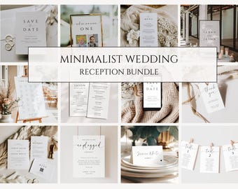 Minimalist Wedding Reception Bundle, Modern Wedding Sign Bundle, Wedding Stationary Bundle, Editable Wedding Suite Template, Printable -SPM3