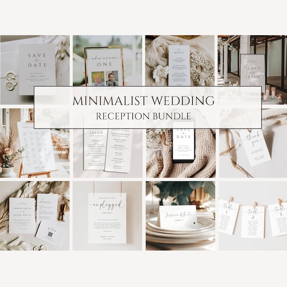 Minimalist Wedding Reception Bundle, Modern Wedding Sign Bundle, Wedding Stationary Bundle, Editable Wedding Suite Template, Printable -SPM3