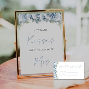 Blue Hydrangea How Many Kisses For The Soon To Be Mrs Game, Floral Bridal Shower Activity,Something Blue Before I Do,Wedding Shower Template