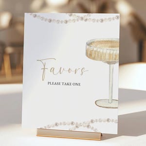 Pearls and Prosecco Favors Sign Template, Bridal Shower Favors Table Sign, Editable Sign, Printable Sign, Instant Download, Digital Download