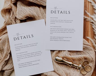 Minimalist Wedding Details Card Template, Simple Details Card, Customizable Template, Elegant Wedding Details Enclosure Card- SPM3