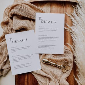 Plantilla de tarjeta de detalles de boda minimalista, tarjeta de detalles sencilla, plantilla personalizable, elegante tarjeta adjunta con detalles de boda - SPM1