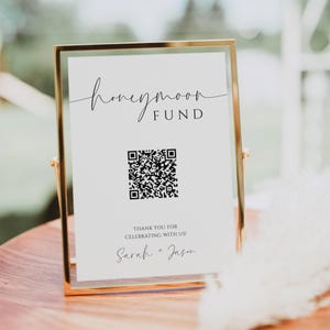 Znak funduszu na miesiąc miodowy, nowoczesny kod QR szablon funduszu na miesiąc miodowy, życzenie na miesiąc miodowy Venmo, prosty znak na ślub z prezentem Cah, karta funduszu na miesiąc miodowy - SPM3