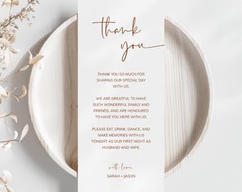 Minimalist Thank You Napkin Note, Modern Boho Table Thank You Template, Wedding Reception Place Setting, Printable Thank You Card, DIY -SPT1