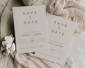 Boho Save The Date Template, Terracotta Save Our Date Invite, Autumn Wedding Save The Date Card, Rust Orange Printable Invitation - SPT1