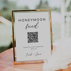 Honeymoon Fund QR Code Sign Template, Modern Venmo Honeymoon Wish, Minimalist Editable Wedding Sign, Customizable Printable Sign - MIA