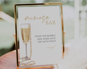 Pearls and Prosecco Mimosa Bar Sign, Bridal Shower Bubbly Bar Template, Editable Bridal Shower Template, Printable Sign, DIY