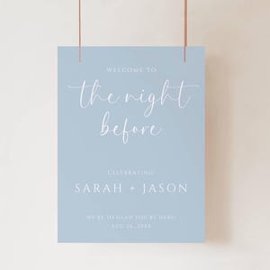 Dusty Blue Rehearsal Dinner Welcome Sign, Welcome To The Night Before Template, Editable Sign, Minimal Welcome Poster, DIY - SPDB1