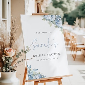 Blue Hydrangea Bridal Shower Welcome Sign, Dusty Blue Bridal Shower Welcome Poster, Editable Floral  Sign, Something Blue Printable Poster