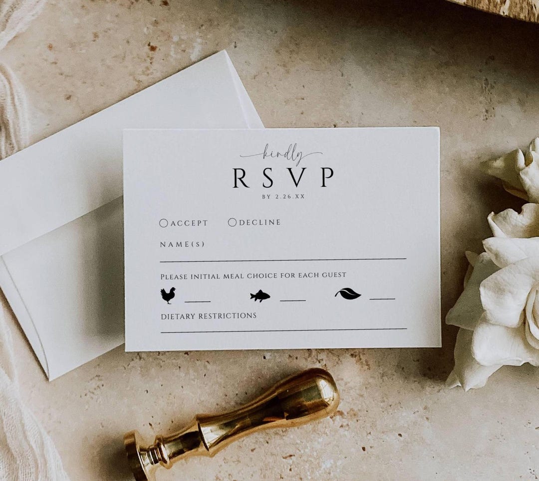 Simple Rsvp Minimalist RSVP Card With Menu Choices, Elegant Wedding Reply Card Meal ...