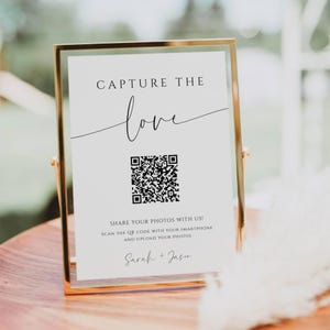 Capture The Love Wedding QR Code, Share The Love Sign, Minimalist Wedding Photo Template, Editable Wedding Template, Printable Sign - SPM3