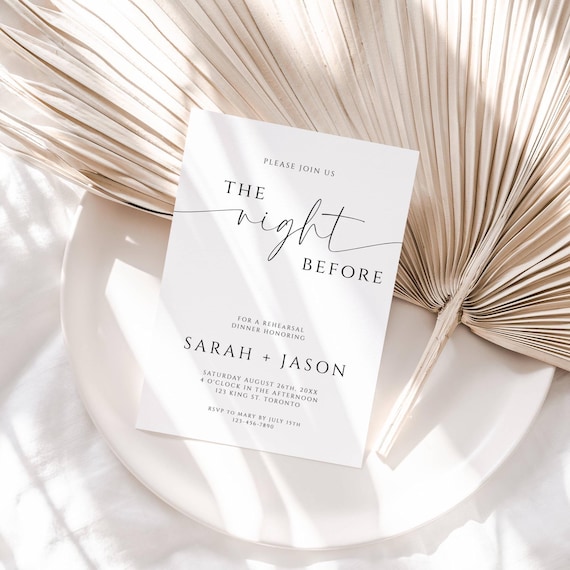 The Night Before Rehearsal Dinner Invitation Template, Minimalist Script Font Invite, Editable Wedding Invite, Black and White Card - SPM3