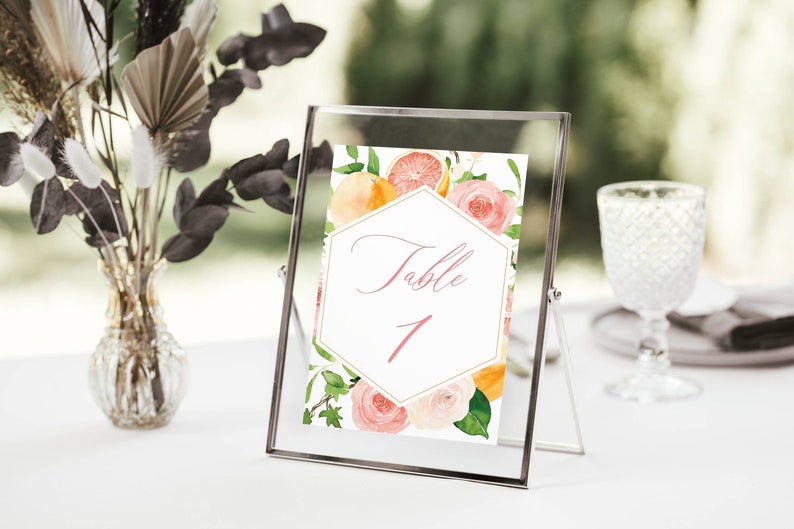 Citrus Theme Table Number Template, Summer Fruit Wedding Template, Table Number Template, Grapefruit Table Numbers, Citrus Decor EMILY image 2