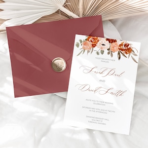 Fall Wedding Invitation Template, Terracotta Wedding Invite, Burnt Orange Invite, RSVP Card, Reception Card, Editable Template OLIVIA image 2