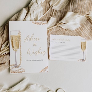 Letrero con consejos y deseos de perlas y prosecco, plantilla para despedida de soltera, tarjeta de consejos, letrero editable para despedida de soltera, imprimible, descarga instantánea