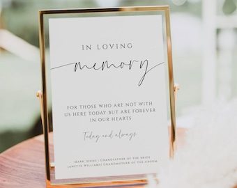 In Loving Memory Wedding Sign, minimalistische Memorial Sign-sjabloon, afdrukbaar Forever In Our Hearts-bord, bewerkbare Memorial Signage - SPM3