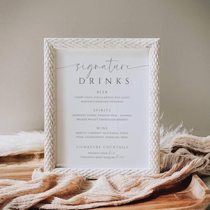 Signature Drinks Sign Template, Signature Cocktail Sign, Editable Bar Menu Sign, Elegant Printable His Hers Drink Sign, Simple Bar Sign-SPM3