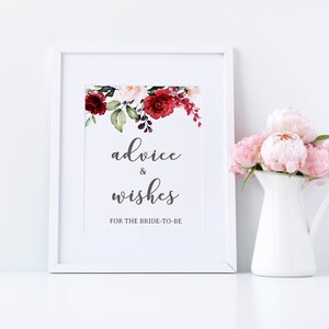 Advice and Wishes For The Bride To Be Sign, Burgundy Floral Bridal Shower Sign, wedding decorations 12G image 4