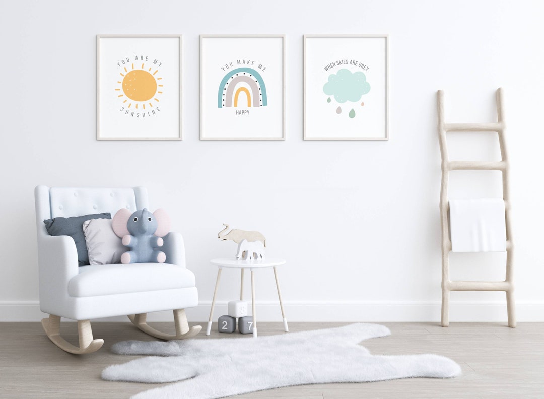 Set of 3 Nursery Decor, Sun Rainbow Cloud Nursery Decor, Nursery ...