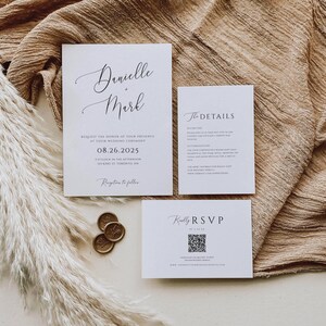 Minimalist Wedding Invitation Suite with QR Code, Black and White Elegant Wedding Set, Modern Bundle, Script Font,Simple Stationary Set-SPM6