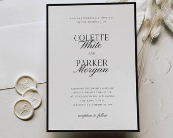 Plantilla de invitación de boda con dinero antiguo, invitación de boda de lujo con borde, fuente caligráfica, plantilla editable e imprimible - SPM9