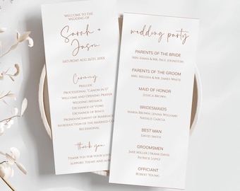 Boho Hochzeit Programm Vorlage, Minimale Ordnungskarte, Rustikale Hochzeitstag Timeline, Moderne Zeremonie Karte, Hochzeitsplan - SPT1