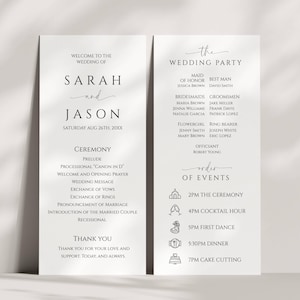 Plantilla de programa de boda con iconos, cronograma minimalista del día de la boda, elegante orden de servicio, tarjeta infográfica de ceremonia, itinerario - SPM3