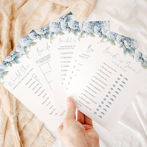 Blue Hydrangea Bridal Shower Games Bundle, Champagne Wedding Shower Activity, Bridal Party, Bachelorette Party, Editable Party Games