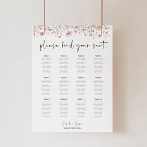 Wildflower Seating Chart Template, Purpal Floral Find Your Seat Sign, Editable Seating Poster, Printable Seating Plan - LAURA