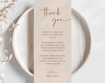 Minimalist Thank You Napkin Note, Modern Boho Table Thank You Template, Wedding Reception Place Setting, Printable Thank You Card, DIY -SPT1