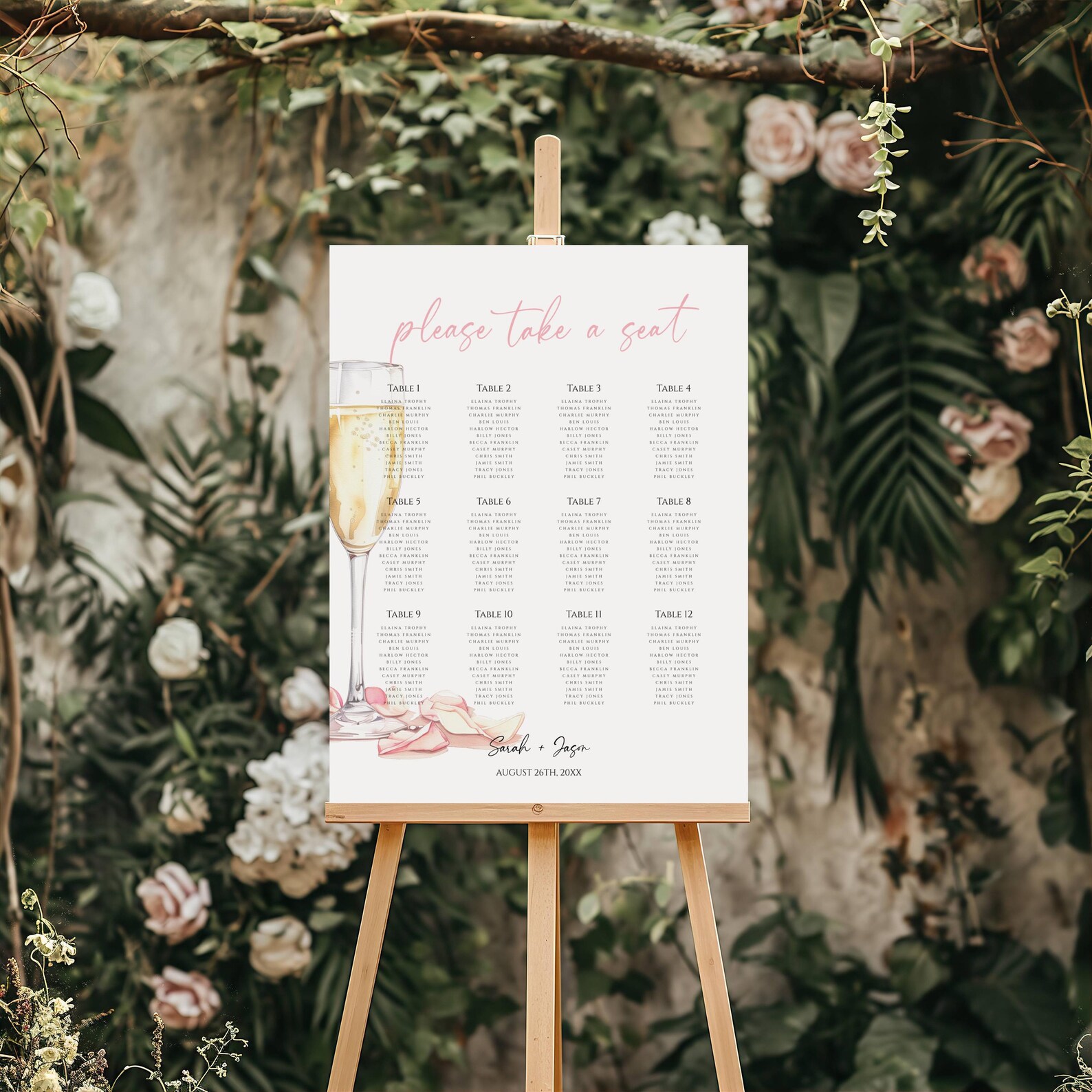Petals and Prosecco Seating Chart Template, Find Your Seat, Editable ...