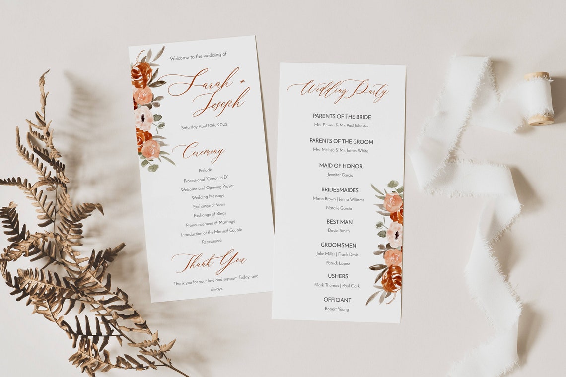 Fall Wedding Program Template Terracotta Wedding Program Etsy