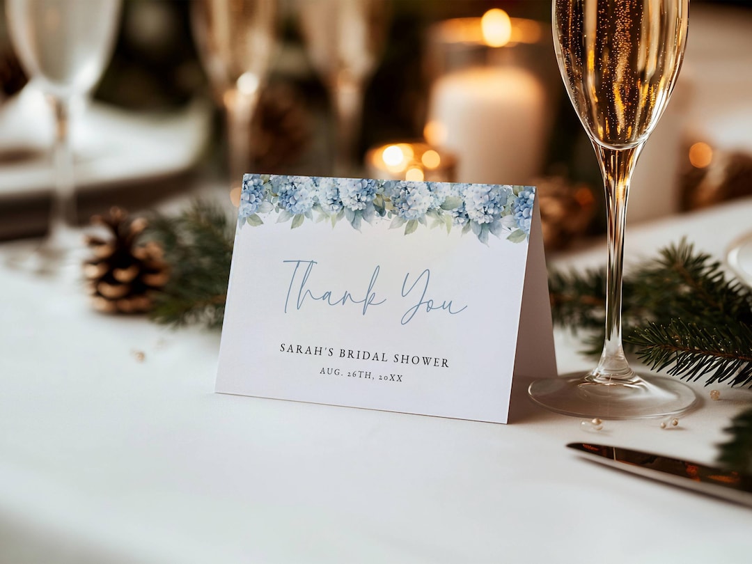 Blue Hydrangea Thank You Card Template, Editable Thank You Card Flat ...