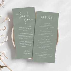 Sage Green Danke Serviettennotiz, moderne Menükartenvorlage, Hochzeit-Dinner-Serviettenkarte, Hochzeitsgedeck, druckbare Dankeschön-SPS1