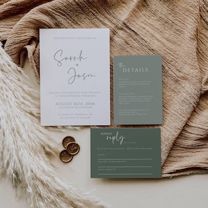 Suite de faire-part de mariage vert sauge, modèle d'invitation de mariage vert forêt, ensemble d'invitations à imprimer, ensemble de papeterie de mariage, modifiable - SPS1