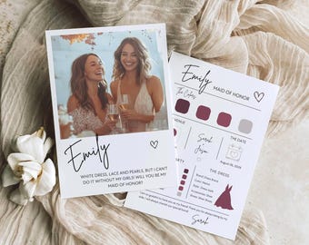 Bridesmaid Proposal Card Template, Maid of Honor Photo Card, Editable In Canva  (Digital Download)