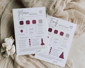 Bridesmaid Info Card Template, Bridal Party Info Card, Printable Maid Of Honor Info Card, Editable In Canva, Modern Wedding Infographic