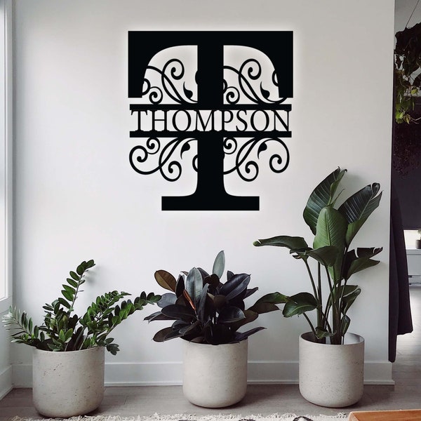 fancy paper for letter writing Fancy Scroll Split Letter Monogram | Custom Last Name Metal Sign | Family Wedding Sign | Personalized Wall Decor