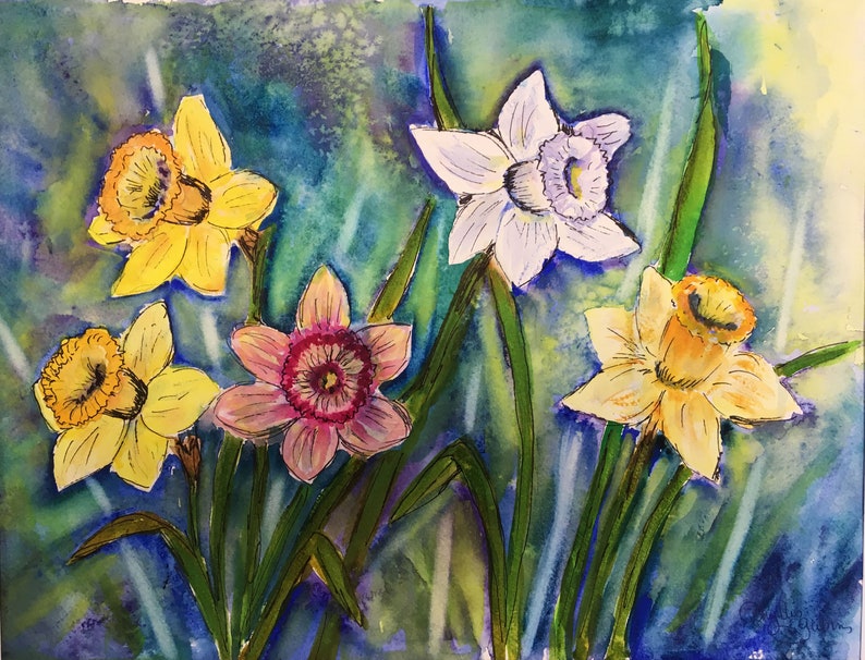 Daffodil Flowers Watercolor image 1