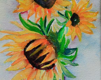 Sunflower Watercolor Print: Floral Painting Reproduction