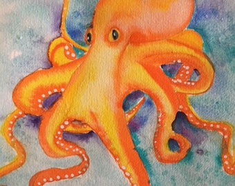 Orange Octopus Watercolor