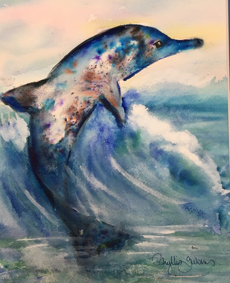 Dolphin Jump Watercolor image 1