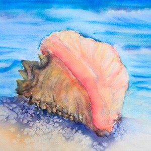 Watercolor Conch Shell Painting: Ocean Art Print