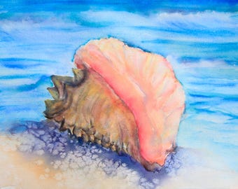 Pintura de concha de acuarela: Impresión artística del océano